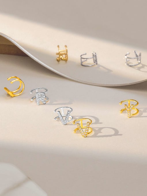 Gold [Single] 925 Sterling Silver Cubic Zirconia Letter Minimalist Single Earring